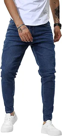 Woenzaia Mens Jeans Slim Fit Skinny Denim Stretch Tapered Jean Pants