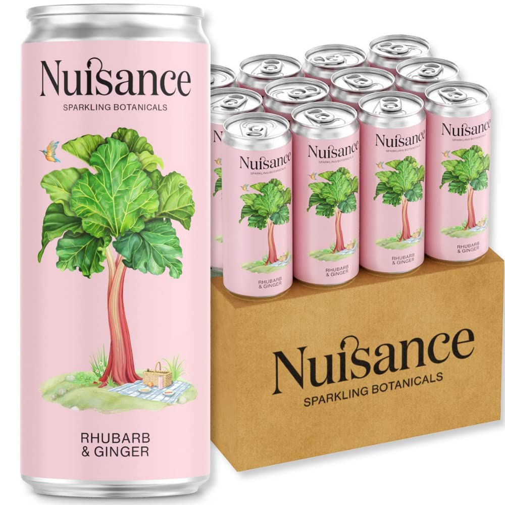 Drinks - Rhubarb & Ginger | Premium Botanical Soft Drinks | Natural Flavours- Low Calorie - Vegan - Gluten Free - Zero Artificial Sweetners | 12 x 250ml cans
