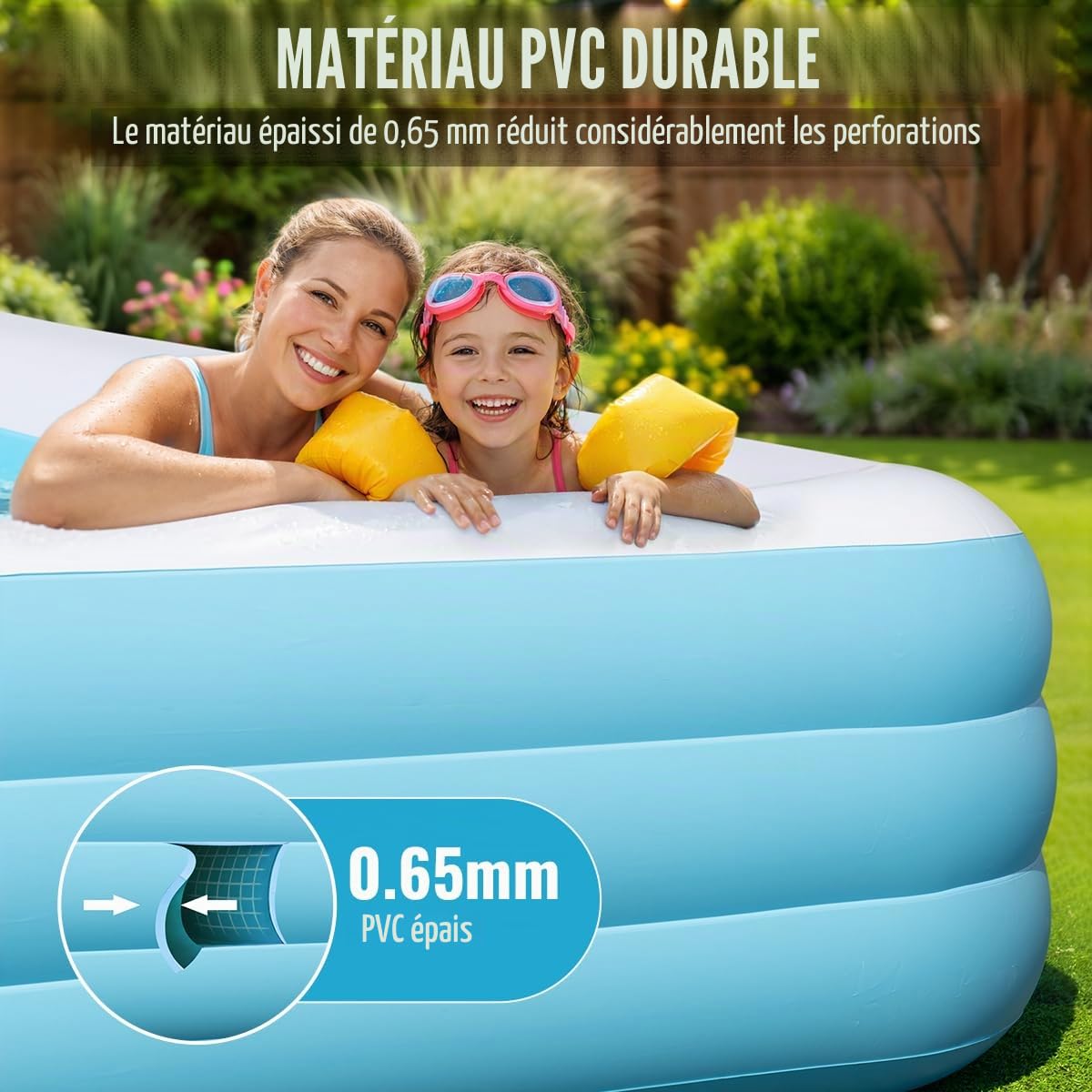 Grande piscine gonflable de 457,2 x 193 x 55,9 cm pour enfants et adultes, piscine gonflable familiale avec pompe à air, piscine épaisse durable pour enfants, extérieur, jardin, fête aquatique d'été