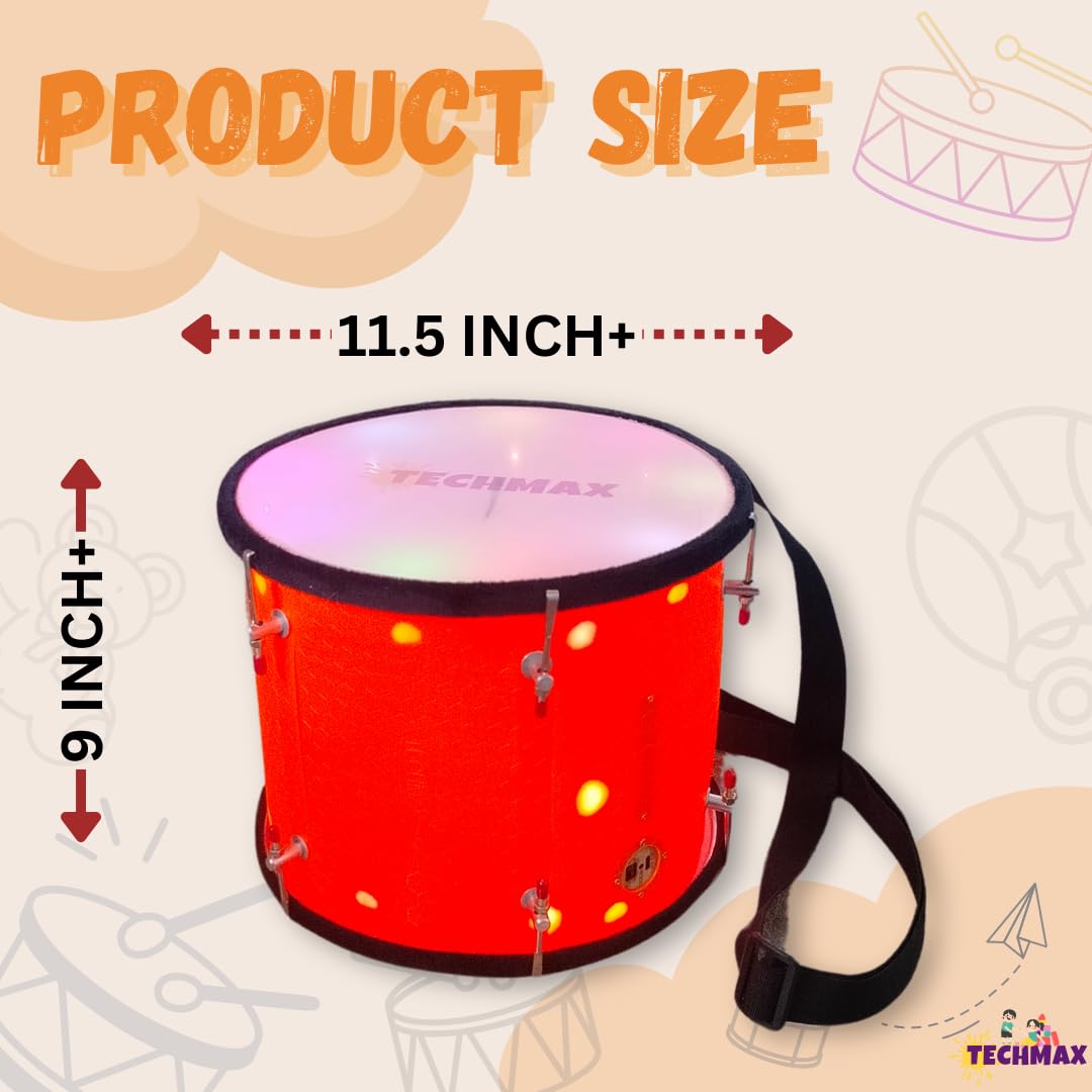 Lighting Dholak Tasha - Sensor Based - Rechargeable (Orange - Double Side - 11.5 INCH) 1