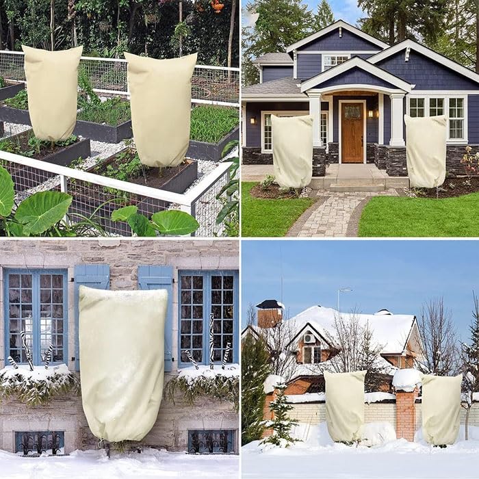 Cubiertas de protección contra congelación de plantas, 2 envolturas de tela reutilizables para plantas en maceta al aire libre, árboles frutales, arbustos, mantas de protección de invierno