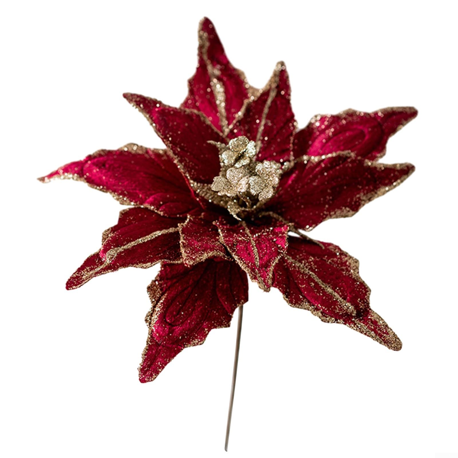 Christmas Glitter Poinsettia Flowers Poinsettia, 28cm Christmas Poinsettia Glitter Flower Hanging Xmas Party Tree Decoration(Burgundy)