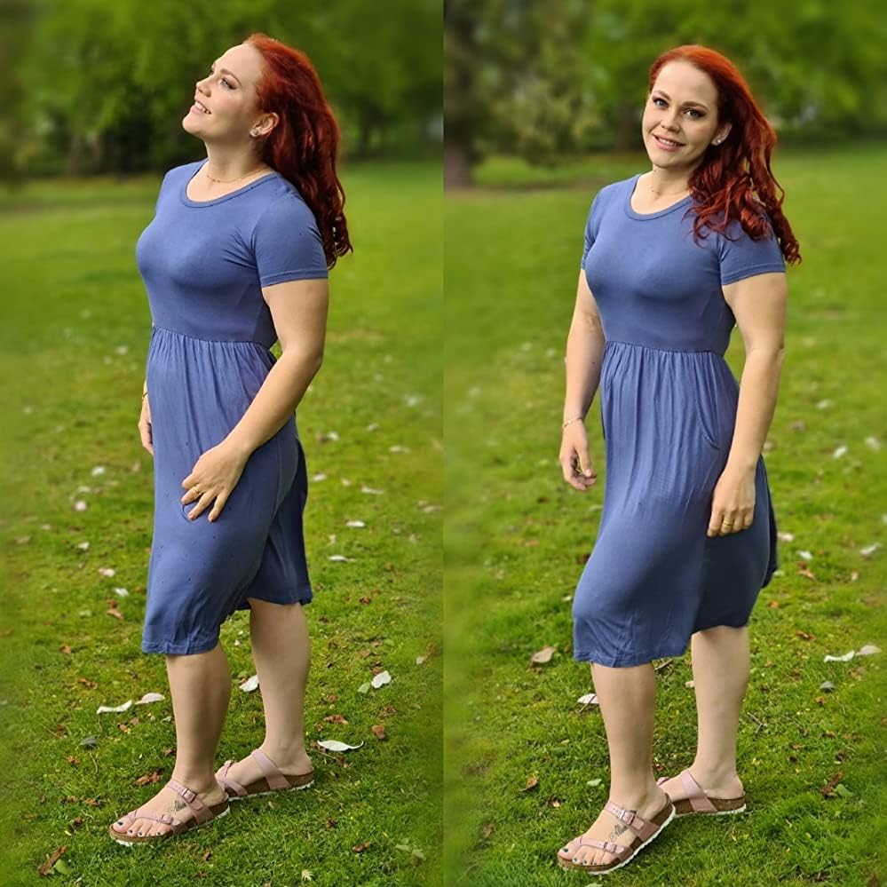 Seiveini Damen Blusenkleid - Lockeres Sommerkleid Mit V-Ausschnitt & Taschen