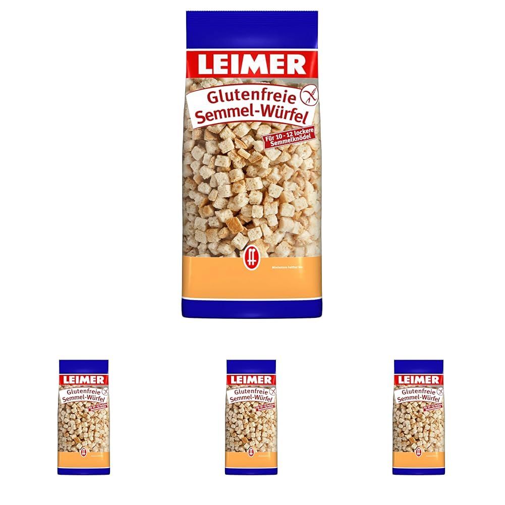 LEIMER Semmelwürfel Knödelbrot glutenfrei 500g - Aus frisch gebackenem Brot für lockere und gelingsichere Semmelknödel (1 x 500g) (Packung mit 4)