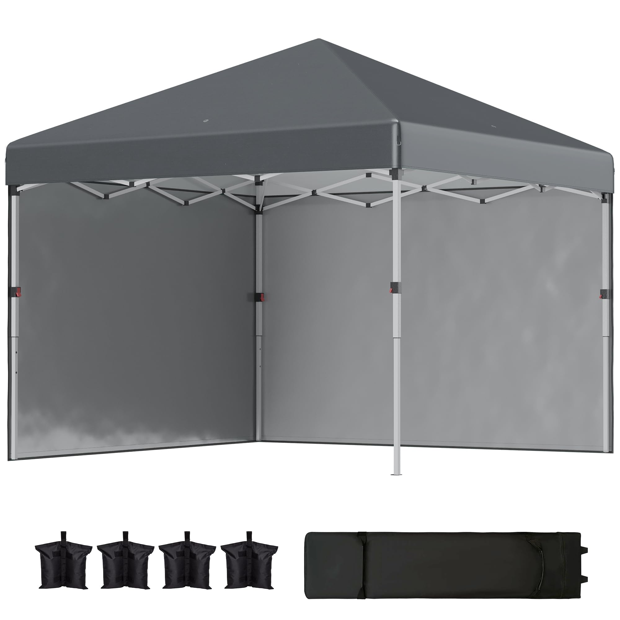 Outsunny 3 x 3 (M) Pop Up Gazebo, UPF 30+ with 2 Sidewalls, Leg Weight Bags and Wheeled Bag, Height Adjustable Party Tent Event Shelter for Garden, Patio, Dark Grey โ image 1