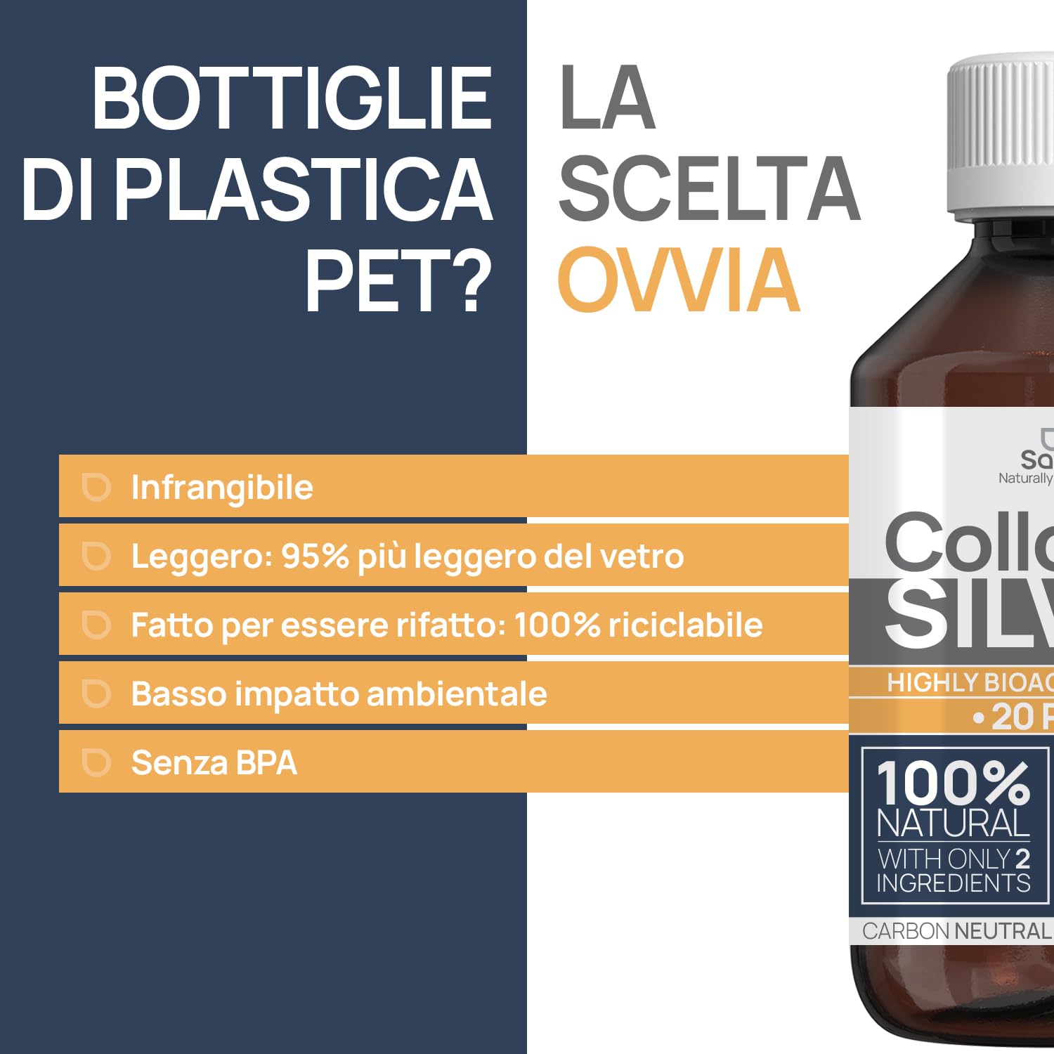 Argento Colloidale Puro 500ml 20 PPM | Per la famiglia & gli Animali (Cani, Gatti) | 100% Naturale : Certificato Cosmos Natural | Carbon Neutral