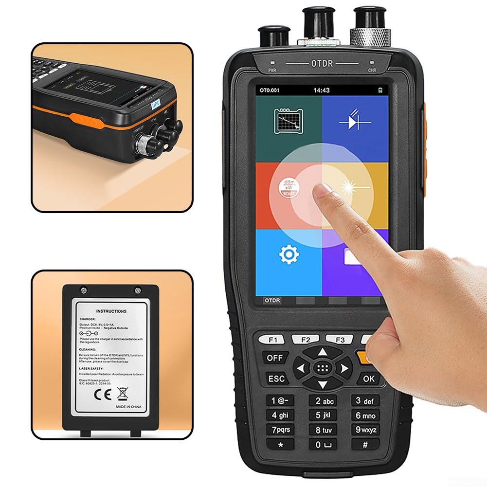 RANRAO 1310/1550nm 24/22dB OTDR 4-Zoll Touchscreen 60 km FTTH LWL Kabel Tester, Optische Zeitbereichs-Reflektometer mit SC(APC)+FC(APC)+FC zu LC(APC) Adapter
