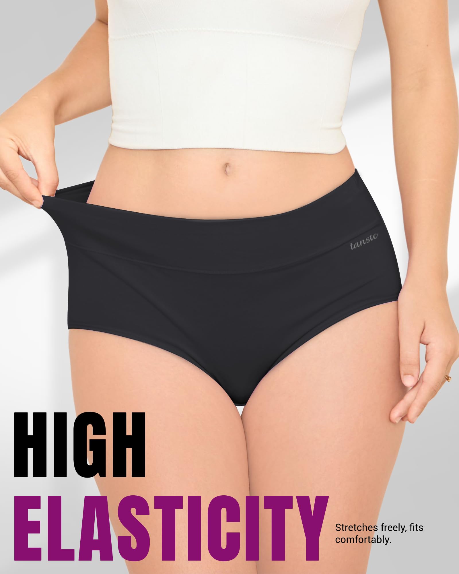 TANSTC Mutande Slip Donna Cotone Vita Alta Culotte Donna Comode Elasticizzato Sexy Intimo, Pacco da 5