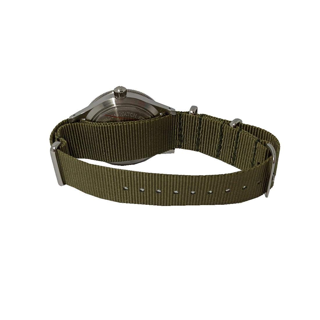 Sea Wolf Army Acciaio Automatico Verde Nero Tessuto Militare Orologio Mitt Uomo