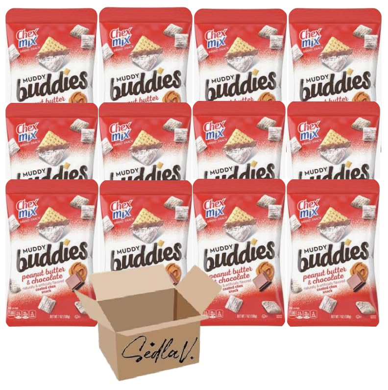 SEDLAV Bundle Chex Muddy Buddy Peanut Butter & Chocolate Coated Chex Mix (Pack of 12)