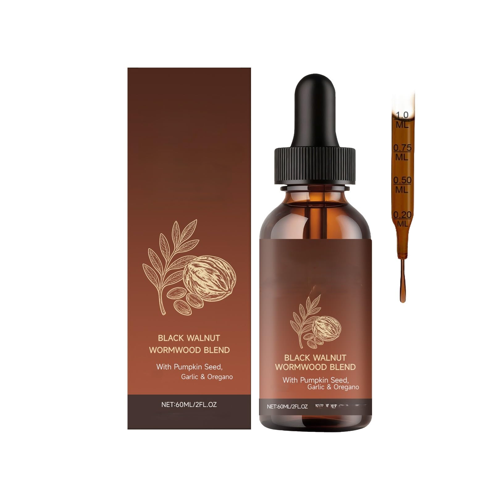 Mélange d'absinthe de noyer noir - Liquide d'absinthe de girofle de noyer noir - Graines de citrouille, huile d'origan - Soutien immunitaire et digestif (2FL.0Z),1Pcs
