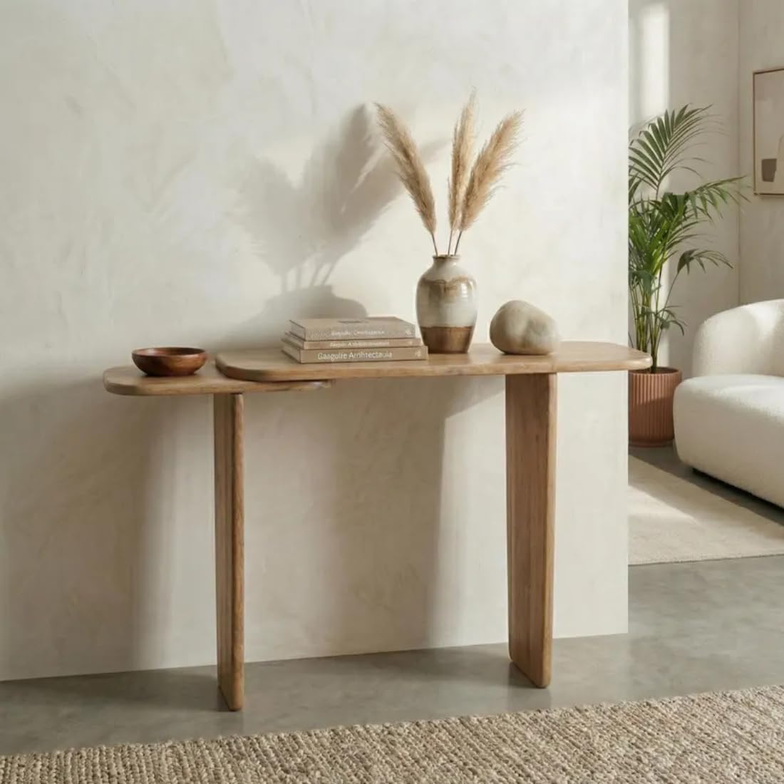Wooden Expert Dual-Tier Console Table Modern Solid Wood for Entryway, Living Room & Hallway | Minimalist Rustic Sofa Table with Rounded Edges 2