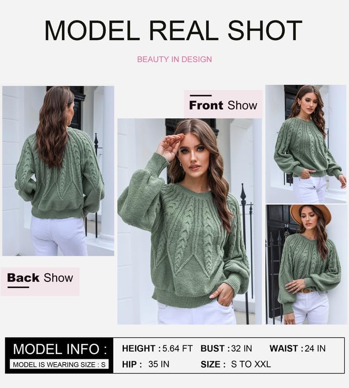 Dokotoo Womens Sweaters Crewneck Long Sleeve Cable Knit Chunky Sweater Tops Fashion 2025 Fall Outifits - Image 3