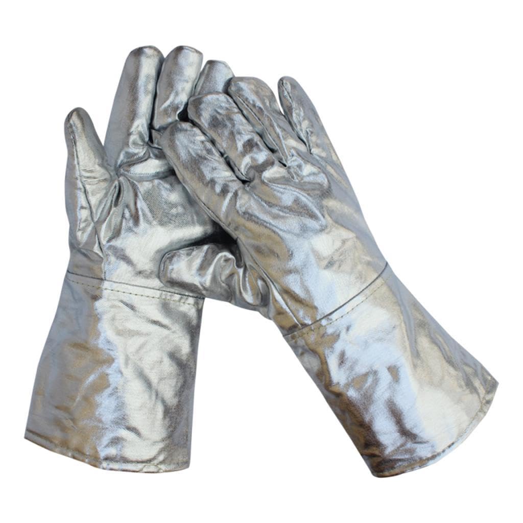 Hitzeschutz Handschuhe Wärmedämmende Schweißerhandschuhe Aluminiumfolie Arbeitshandschuhe Vielseitig Einsetzbar Schutzfunktionen für Industriebereich, 38cm 250 bis 500