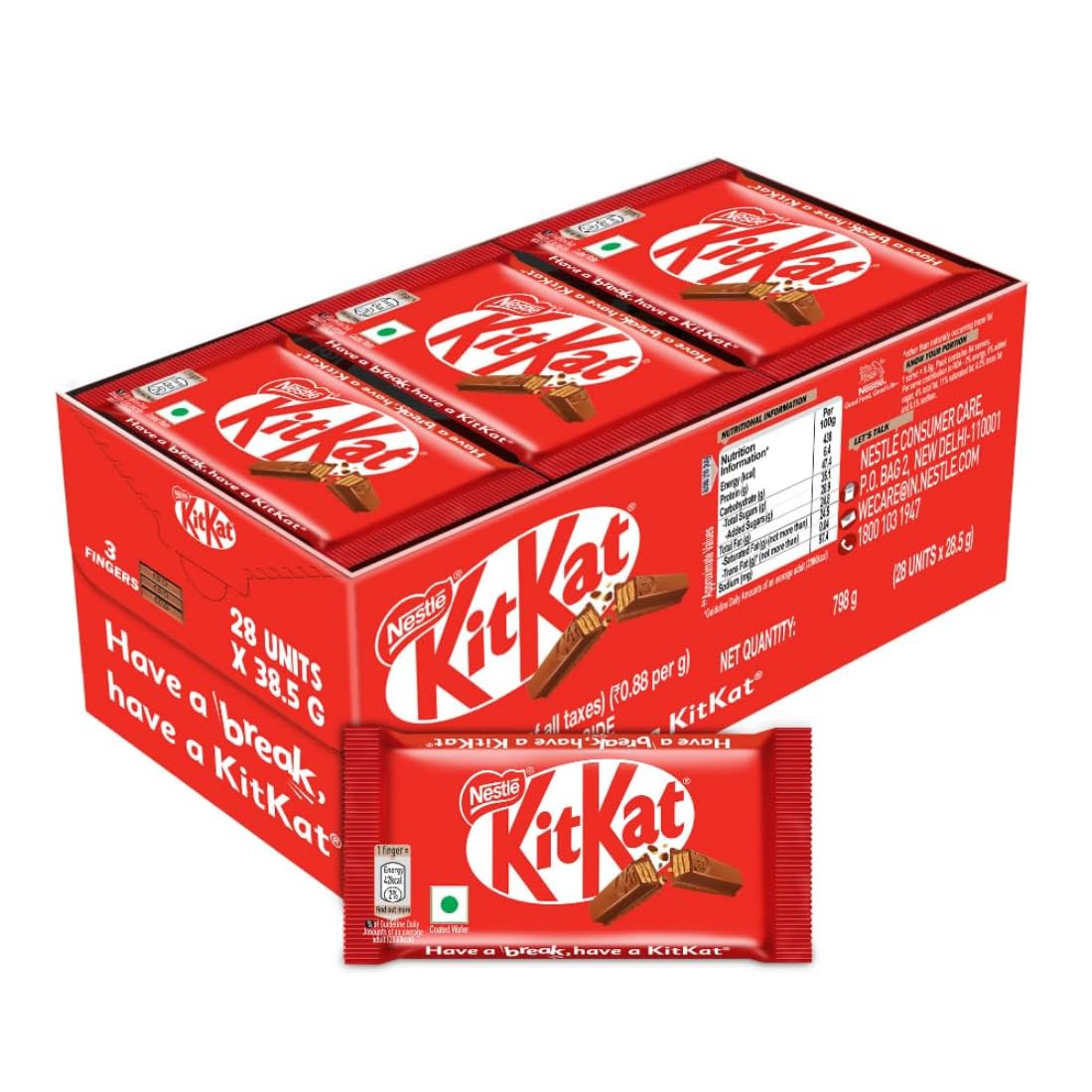KIT KAT, 3 Fingers, Chocolate Coated, Wafer Bar –28.5g, Pack of 28 Units , 798g, Box (B079T649W4) Amazon Price History, Amazon Price Tracker