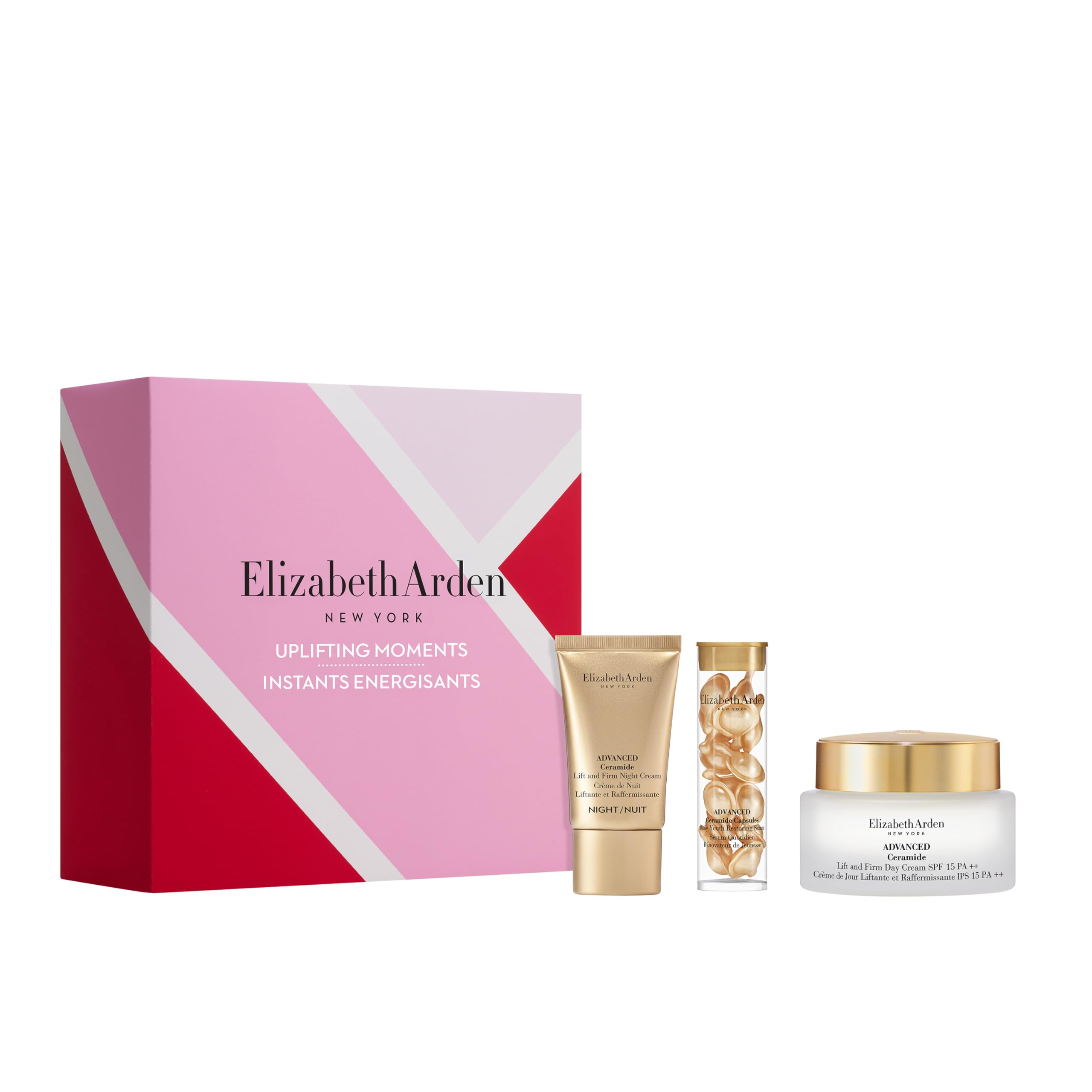 Elizabeth Arden - Uplifting Moments Set Cadeau 3 Pièces, Advanced Ceramide Anti-Ageing Capsules, Lift and Firm Crème de Nuit et Crème de Jour SPF 15, Soins pour le Visage Hydratant et Fermeté
