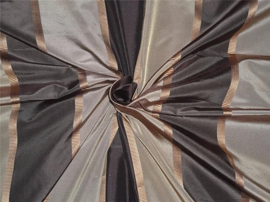 Taffetas 100 % soie à rayures marron et or pour confectionner vos tenues de cérémonie
