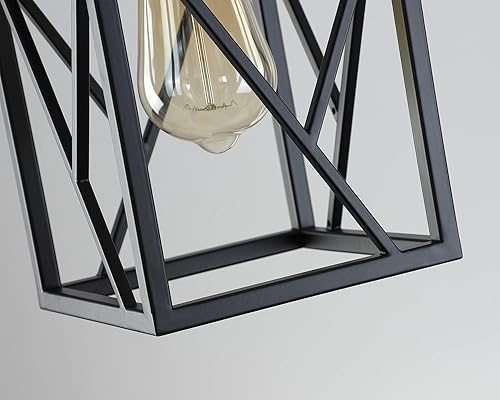 Miniatura 6 de Lámpara colgante moderna negra con jaula de metal, varillas ajustables de una sola luz, mini lámpara colgante industrial para cocina, isla,