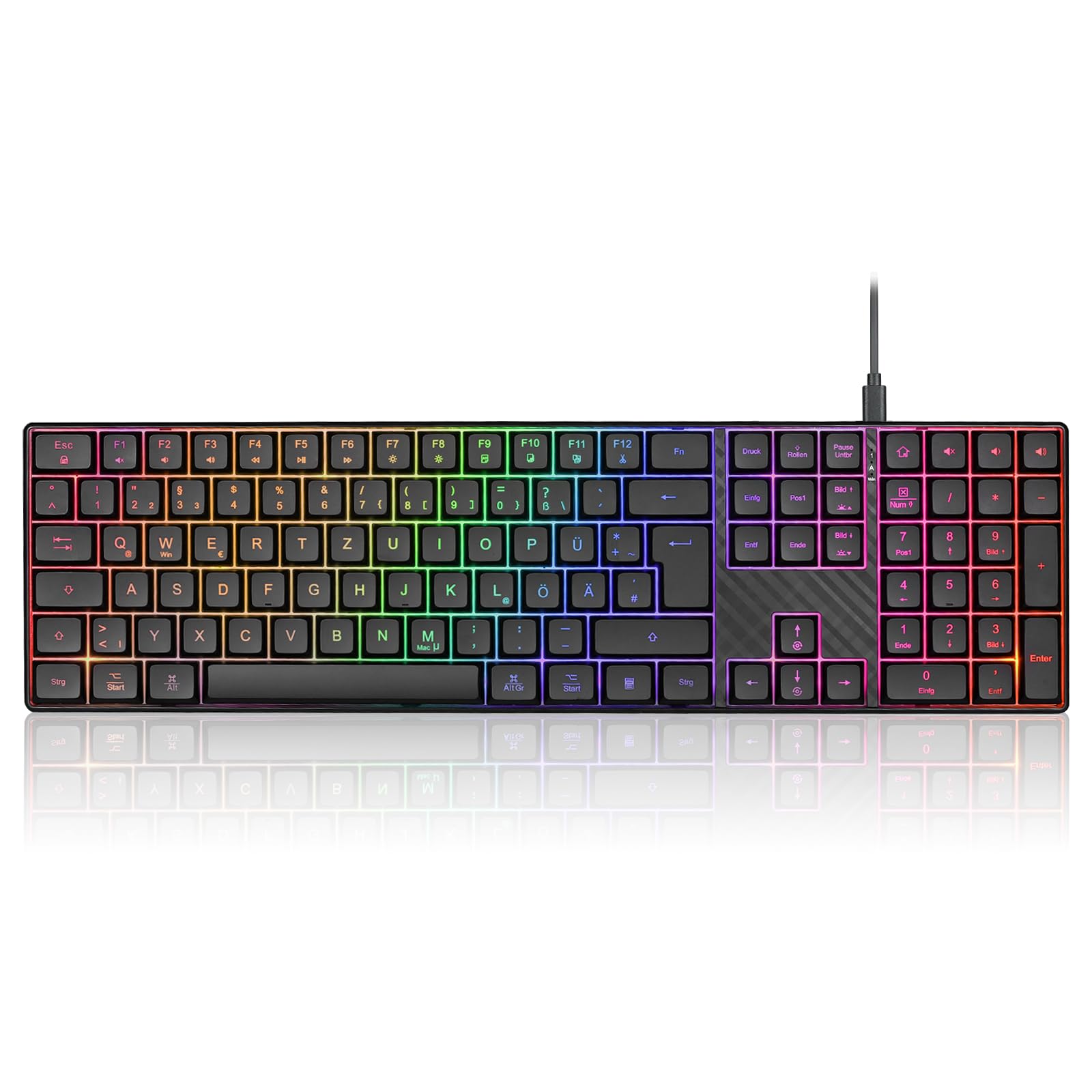 Perixx PERIBOARD-329 II Wired Keyboard with Lighting, Scissor Keys and Capital Letters, German QWERTZ Layout