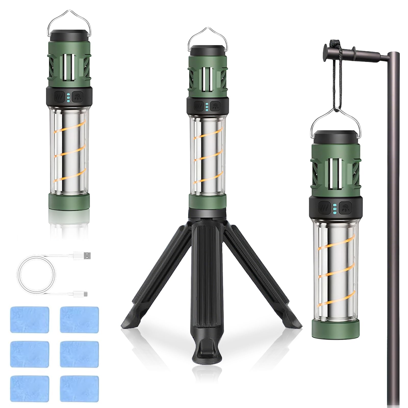 Linterna portátil 3 en 1 para camping, impermeable, luz de camping integrada al aire libre, cinco luces ajustables con trípode, para jardín, patio trasero, senderismo, camping, emergencias