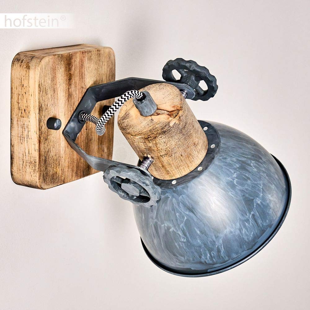 hofstein Aplique de pared Orny, spot de pared en diseño retro/vintage, aplique regulable de metal/madera en gris/blanco/marrón, 1 luz, 1 x casquillo E27,sin bombilla(s)