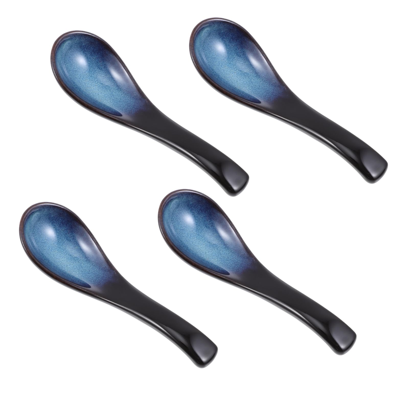 CIYODO 4 Pcs Ceramic Spoon Korean Soup Spoon Serving Spoon Won Ton Spoon Tableware Canape Spoons Japanese Ramen Oatmeal Old Fashioned Oats Porridge Spoon Dumplings Spoon Blue Ceramics