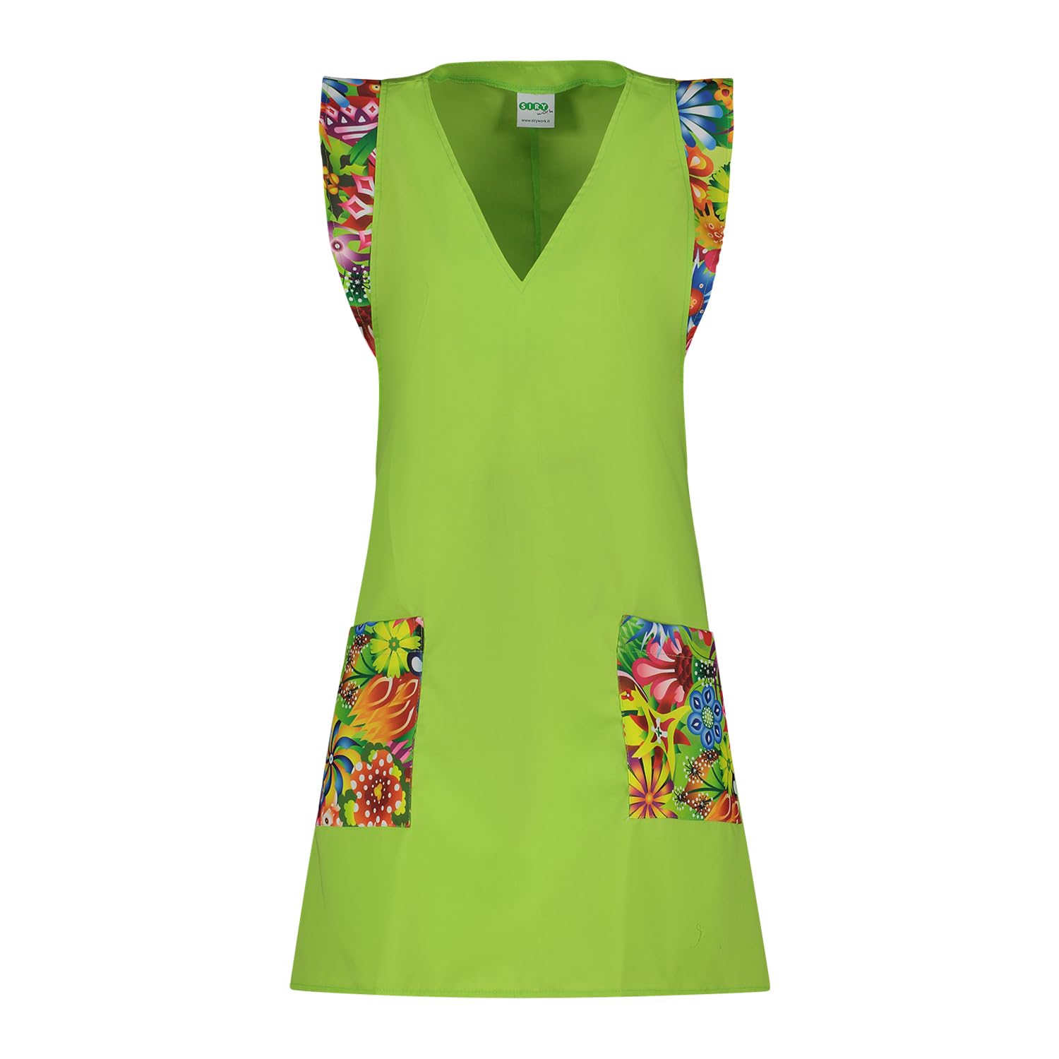Siry Work Cubrevestido de mujer con cuello en V, 2 bolsillos, art. Mariposa 35% algodón 65% poliéster Made in Italy, ideal para esteticistas, peluquerías, camareras, panaderías, limpieza de mujeres