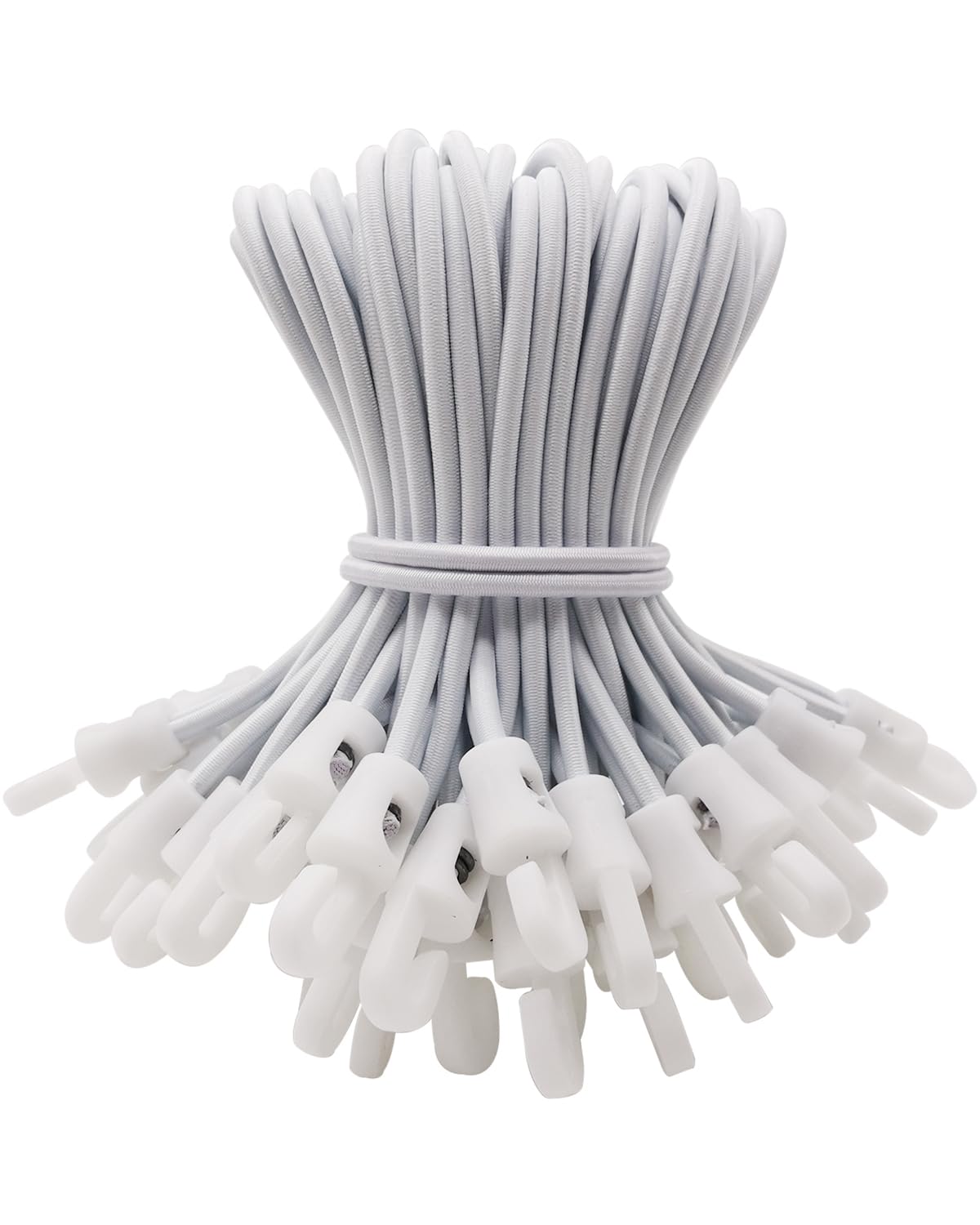WMZOBH Bungee Cords with Hooks 50 Pcs - 6 Inch Elastic Bungee Ropes with Hooks - Short Tarpaulin Hooks - Small Bungee Rope (White)