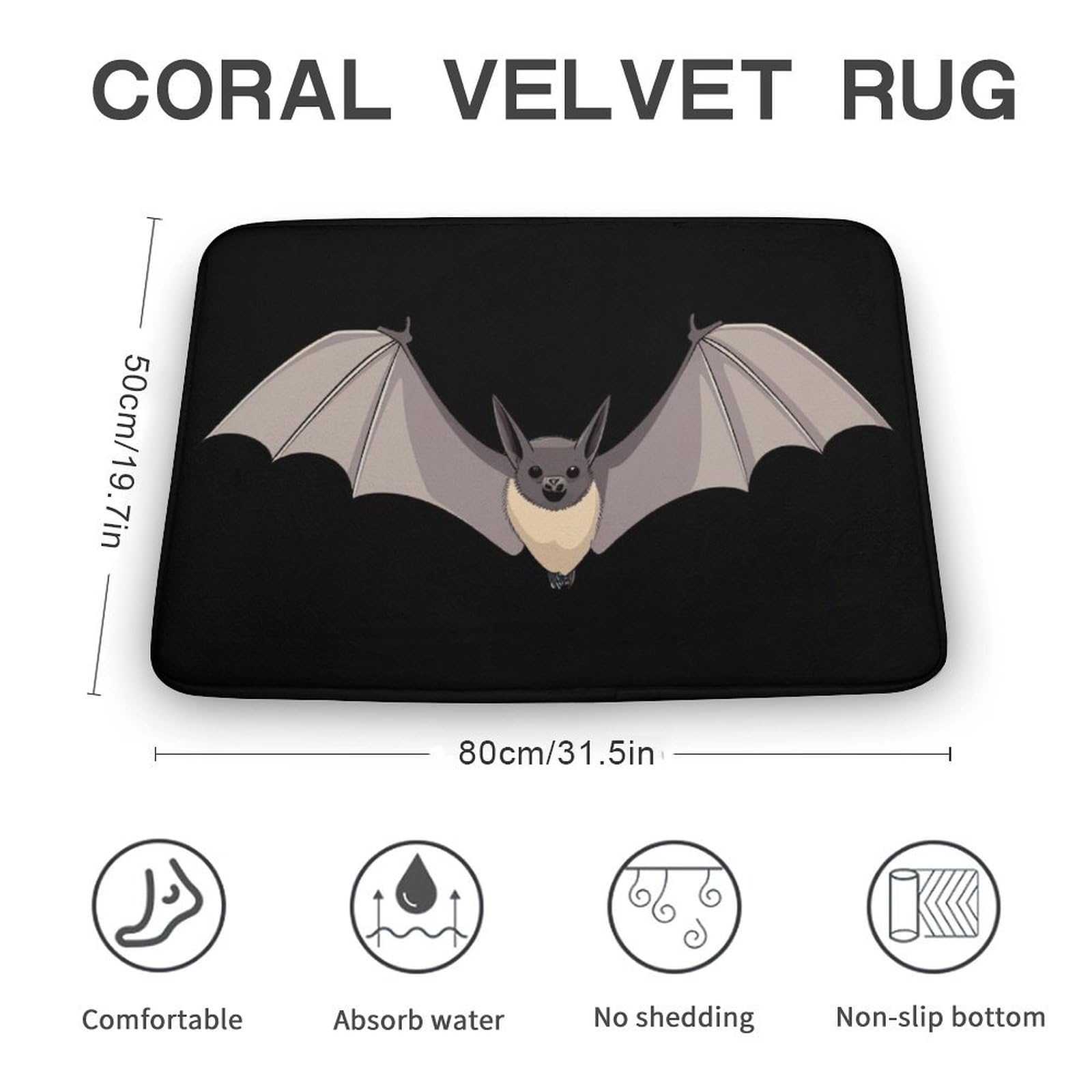 Flying Bat Coral Velvet Rugs Non-Slip Bathroom Rugs Soft Kitchen Rug Floor Carpet for Home Decor 19.7