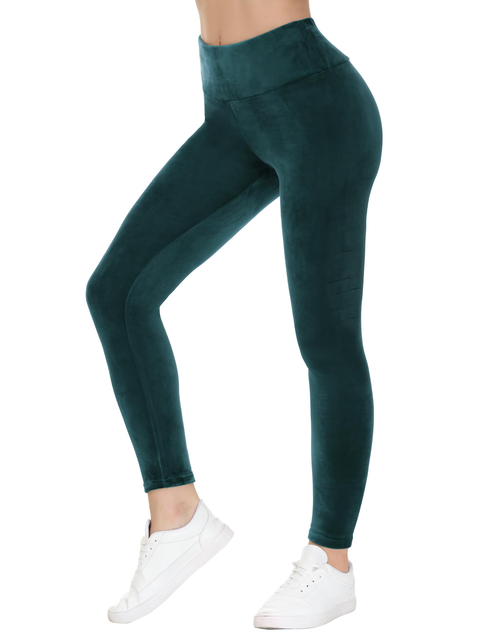 COZZIPLUS Ladies Velour High Waist Buttery Soft Velvet Stretchy Leggings, Green, S