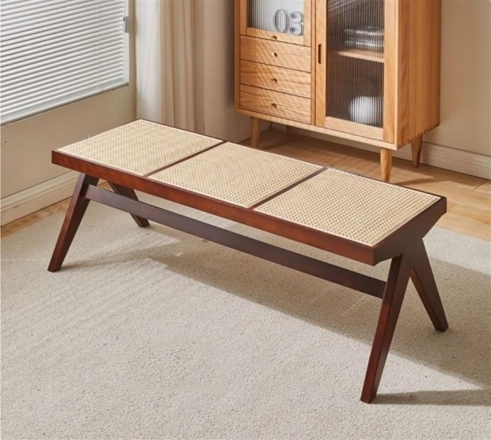 Ręcznie wykonana ławka rattanowa z litego drewna dla 2-3 osób wewnątrz i na zewnątrz do jadalni i przedpokoju 128 cm x 45 cm x 45 cm rustykalne brązowe wykończenie wszechstronne meble do siedzenia z