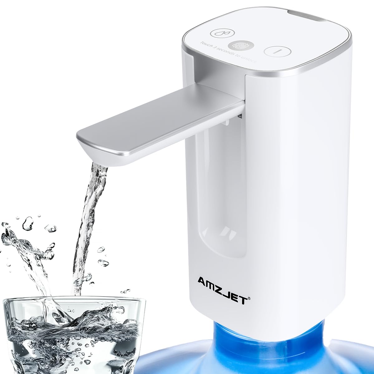 Distributeur d'eau pour bouteille de 18 litres avec affichage numérique, 4 modes de distribution, pompe à eau électrique portable avec chargement USB, bec pliable, pompe à eau de qualité alimentaire