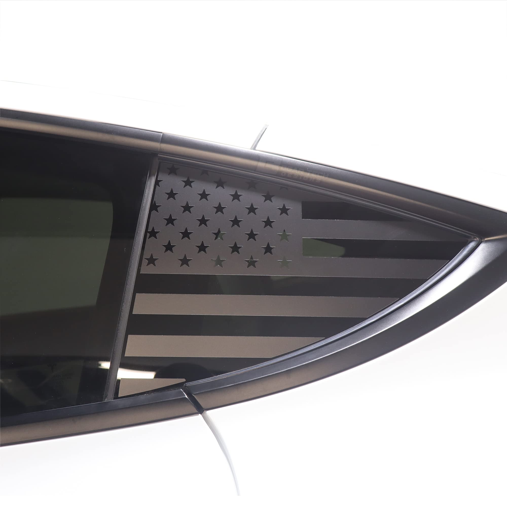 Bogar Tech Designs Precut Quarter Window American Flag Vinyl Decal Compatible with Tesla Model Y, Matte Black