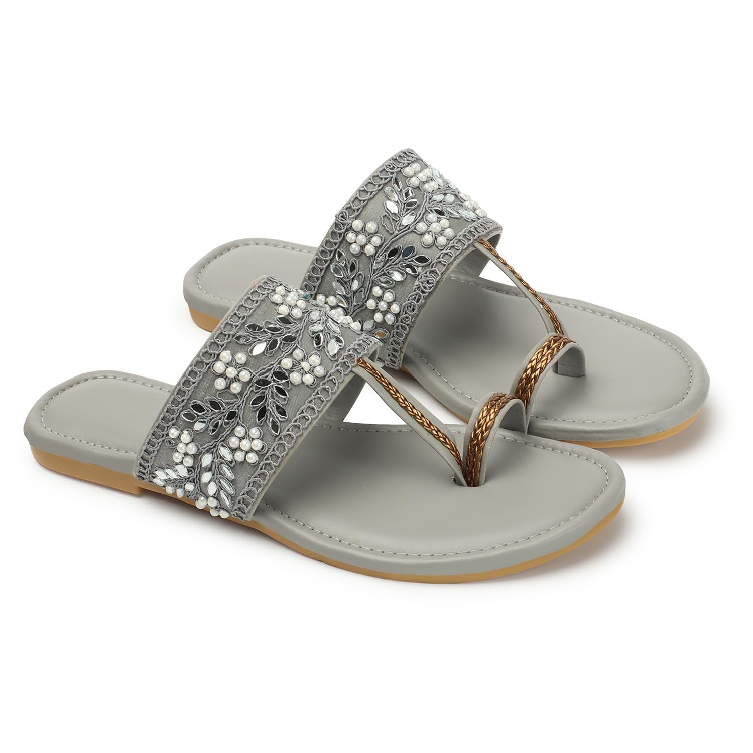 Naitik Womens Kolapuri Stylish Flat Sandals, Chappals for Party & Occasions (Grey) (B0CLJXFKQF) Amazon Price History, Amazon Price Tracker
