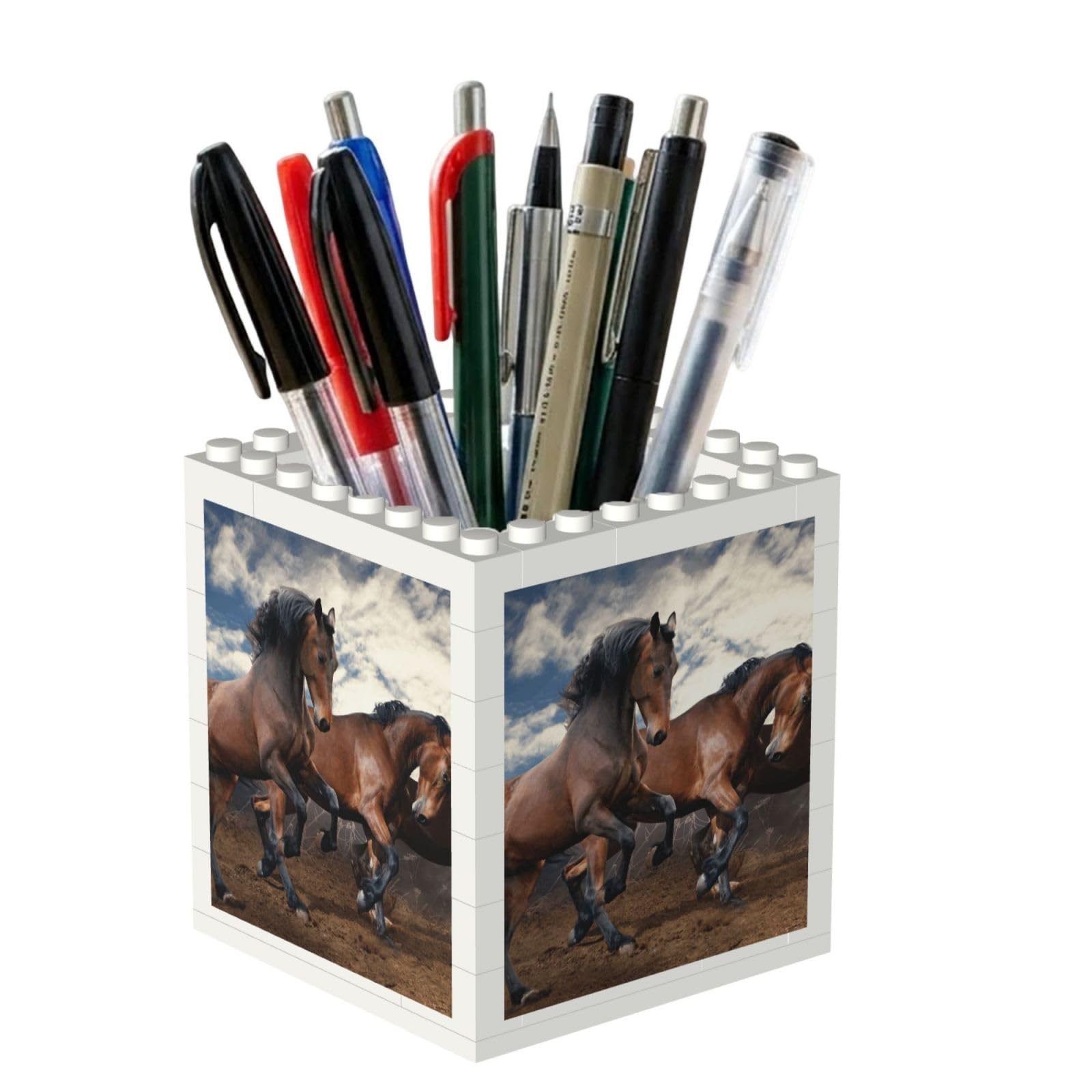 Poadnly Running Horses, Pen Pot Pencil Holder for Office Home School, Compact Desk Organiser for Office Stationery