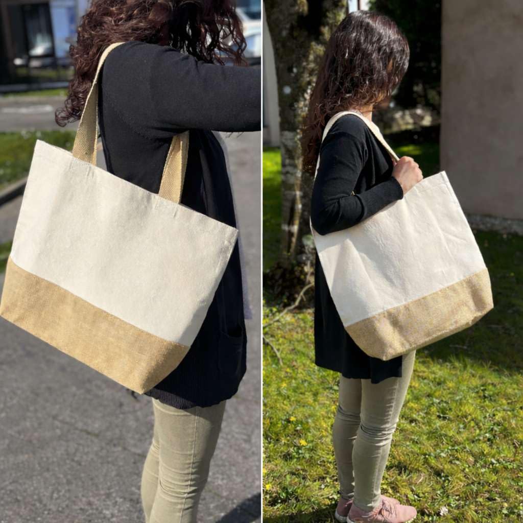 Sac Cabas de Plage Maitresse | Toile de Jute Coton Courses Idée Cadeau Collègue Travail Métier École Fin D’année Merci