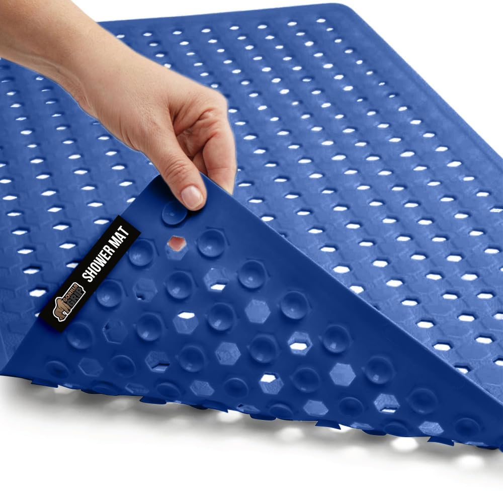 GORILLA GRIP Patented Bath Tub Shower Mat, Machine Washable Bathtub Floor Liner Mats, Suction Cups and Drain Holes to Keep Tubs Clean, Soft on Feet, Bathroom Essentials, 35x16 Inch, Royal Blue Opaque