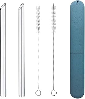 NEBYWOLD Reusable Glass Wide Boba Drinking Straws Fat Straws Smoothie/Bubble Tea/Milkshakes Straws with 2 Cleaning Brush & Carry Case 8.85 inch
