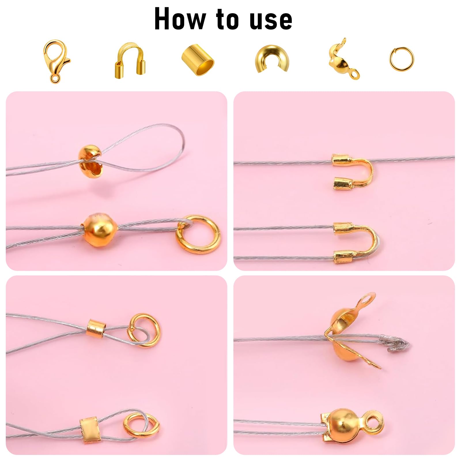 Marstey 1200pcs Crimp Beads Set, Included Lobster Clasps, Crimp Tubes, Jump Rings, Crimp Bead Covers, Beading Wire and Bead Crimping Pliers, Jewelry Making Tool Kit with Case - Image 4