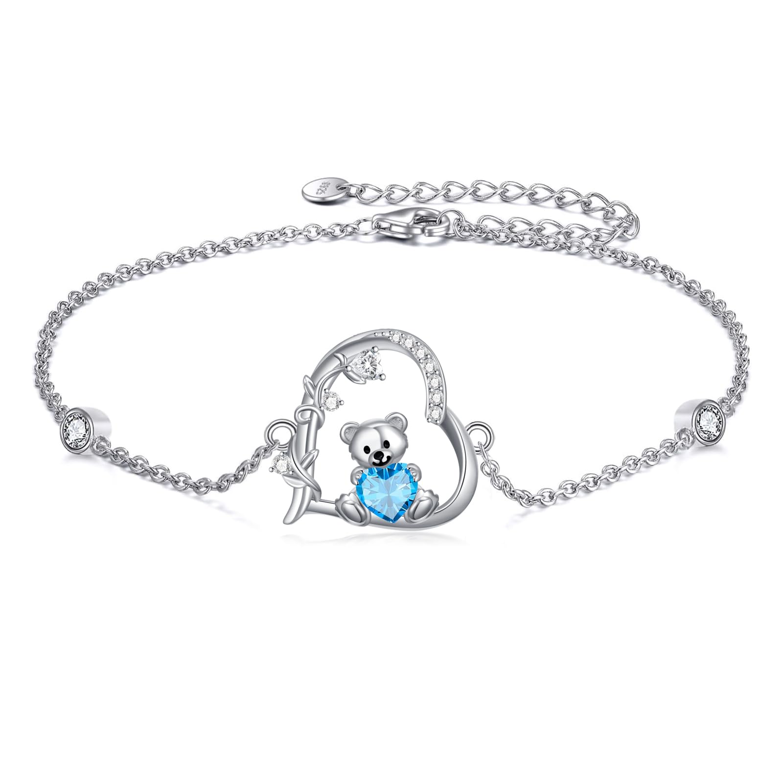 PELOVNY Braccialetto con orsetto/mucca delle Highland in argento Sterling 925, con pietra portafortuna a forma di orso/mucca, regalo per Natale, compleanno, per donne, mamma, figlia, moglie