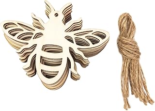 32 Pieces Wooden Bee Embellishments Wood Bumble Bee Ornaments Tree Decoration Unfinished Bee Shape Cutouts DIY Craft Gift Tags Hanging Ornaments Spring Decor
