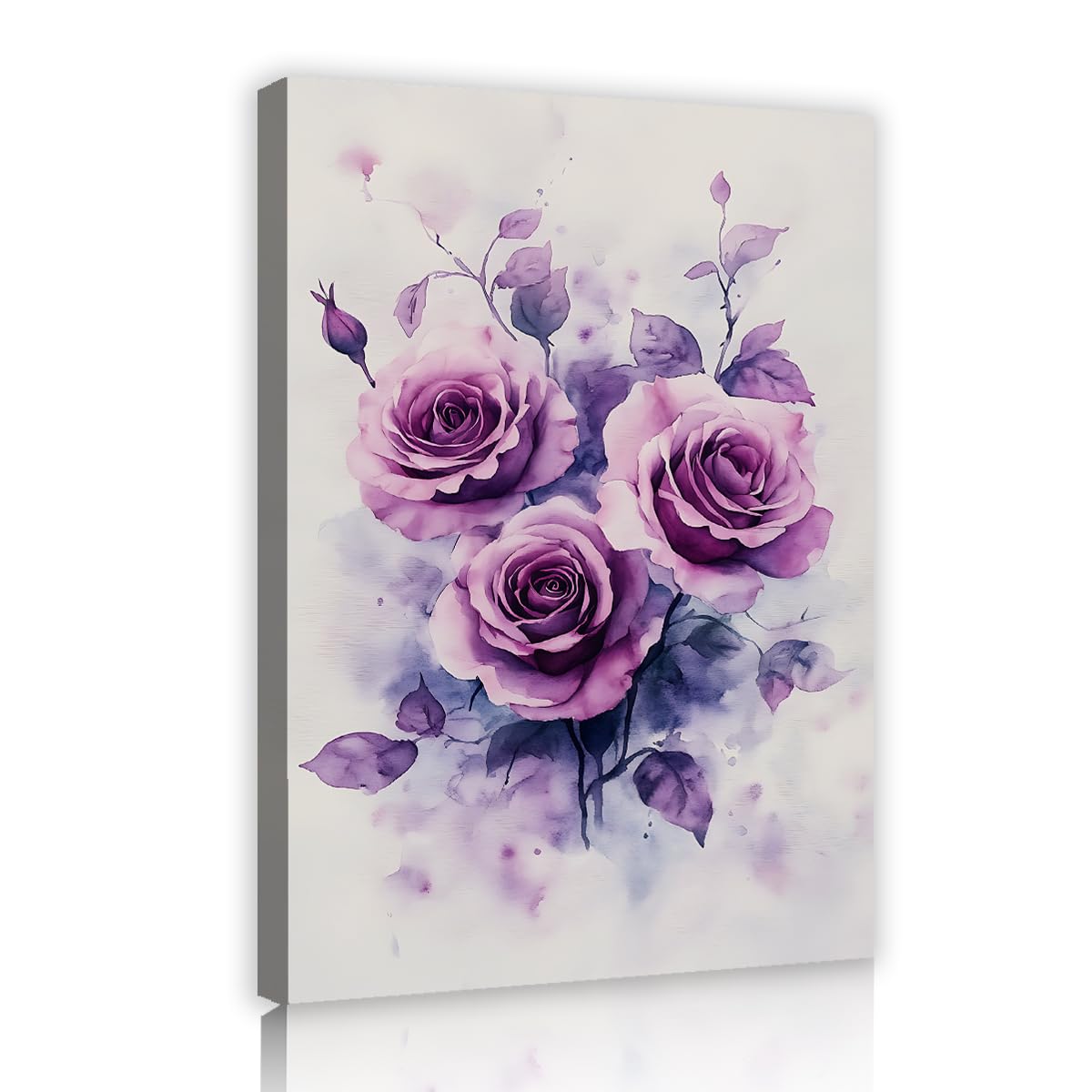 Via Vela Violet Blossom Watercolor Framed Canvas Pictures Guest Room Elegant Flower Bouquet Painting Delicate Posters Ready to Hang Artwork for Bathroom Decor 70x105cm