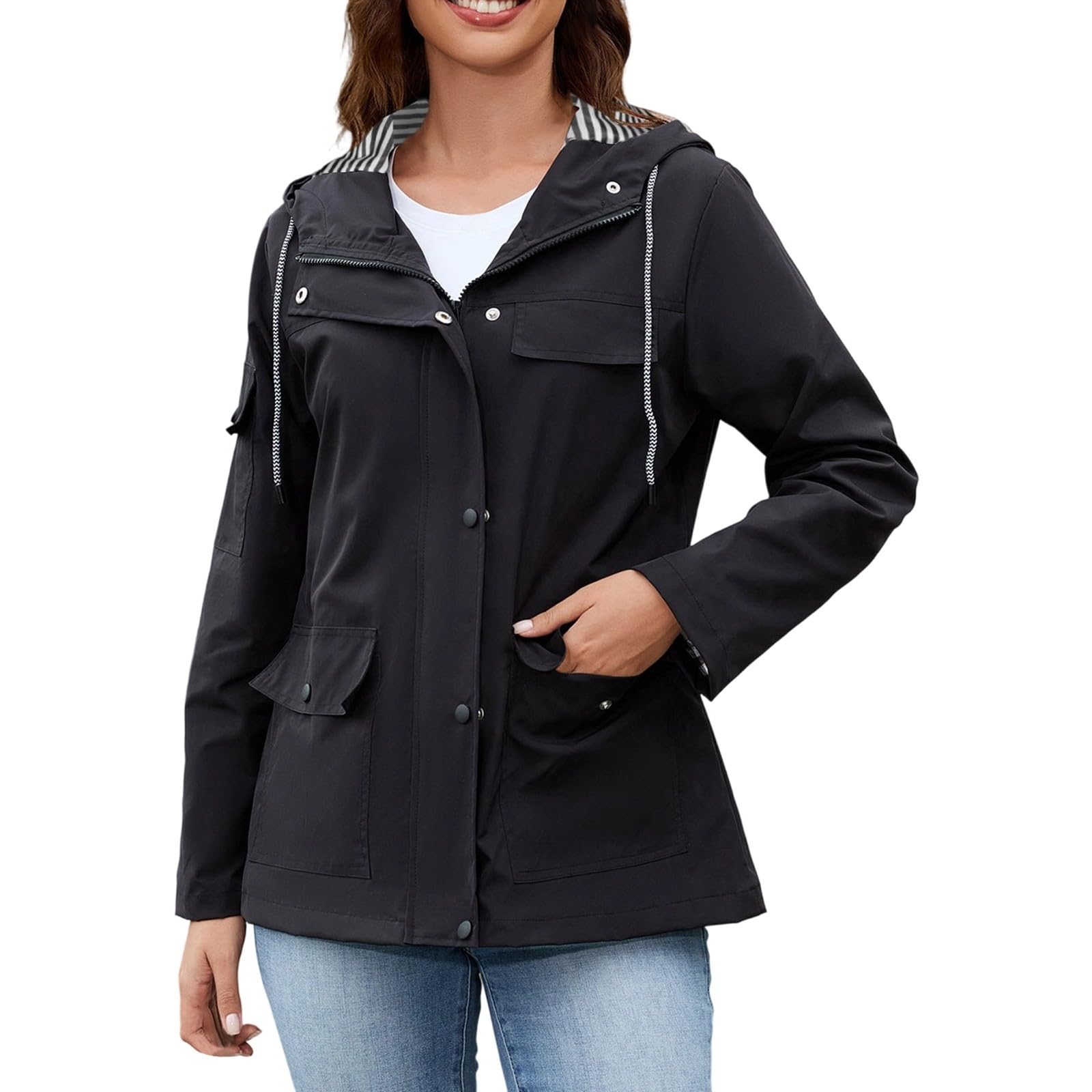Genérico Chubasquero Mujer Impermeable-Anoraks Para Mujer Chaqueta Informal Con Capucha Y Bolsillo Cortavientos Para Uso Diario Prenda De Abrigo Ideal Para El Invierno Con Un Estilo VersáTil