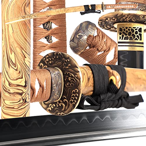 Pnber Katana Samurai Sword 1095 High Carbon Steel Clay Tempered Pure Copper Fittings Full Tang Razor Sharp