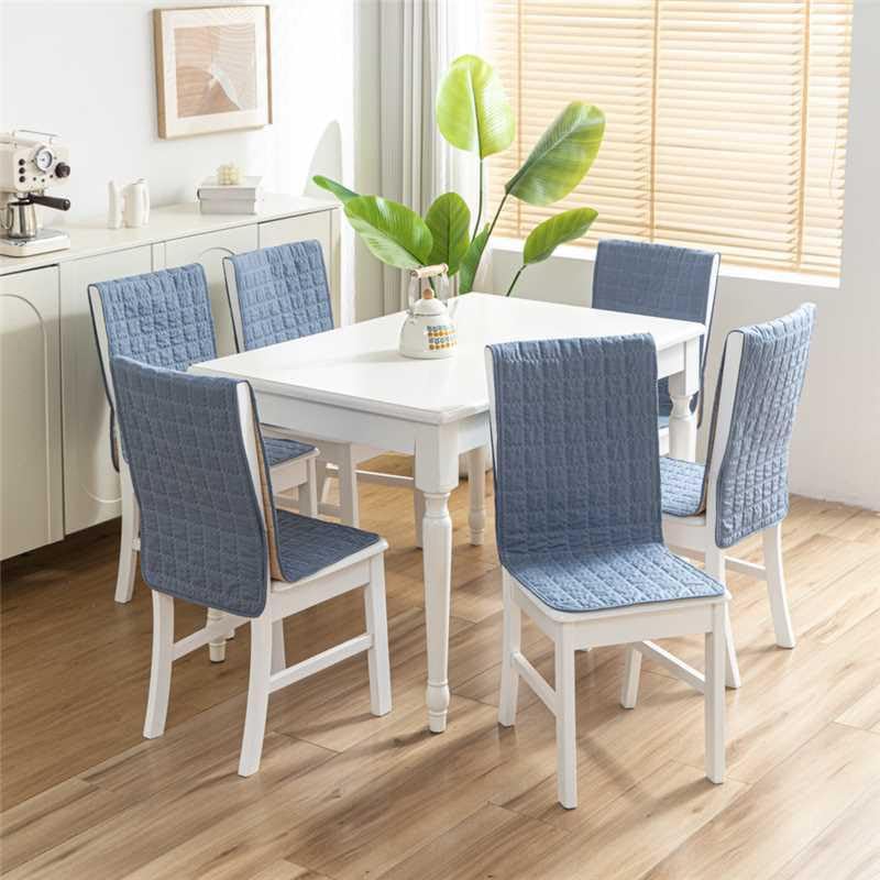 Image of HOMETHREADS Non-Slip Chair Cover-Universal Fit for Kitchen & Dining Chairs-Cushioned Comfort - Stylish Machine Washable Seat Cover-140x40cm (Blue, Pack of 6)