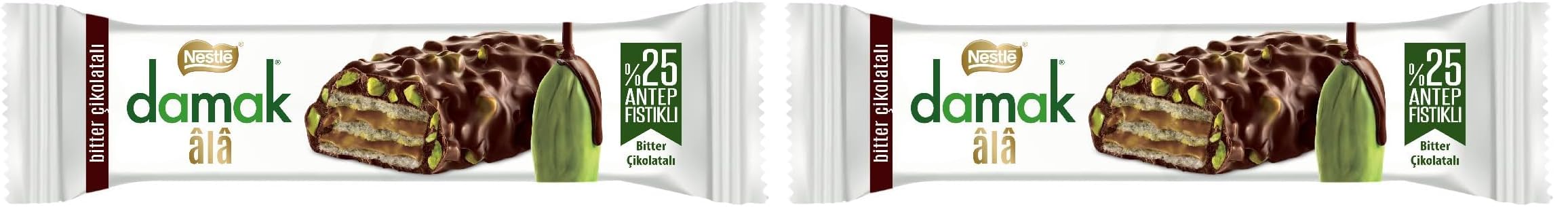 Nestlé Damak Ala Bitter Çikolata Kaplamalı Antep Fıstıklı Gofret 30 Gram (2 paketi)