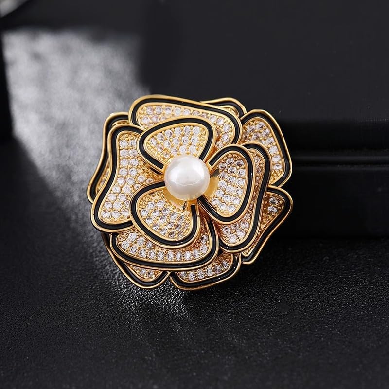 Image of Elegant Floral Brooch Pins for Women, Crystal Pearl Rhinestone CZ Flower Lapel Pin Wedding Party Exquisite Brooches and Pins for Women Ladies