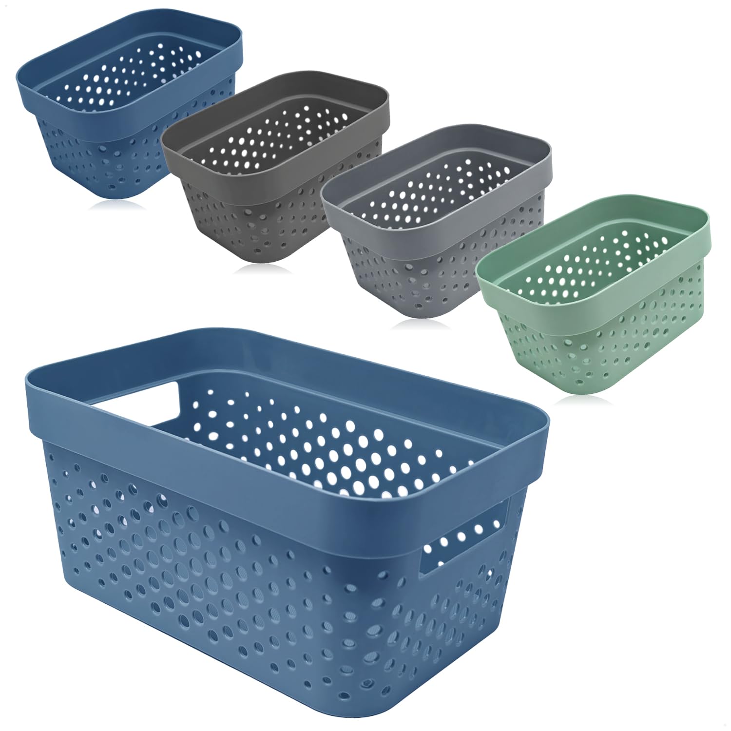 Com-Four Colorful - 5 Pieces Com-Four® 5-Piece Storage Basket Set - Decorative Baskets - Plastic Boxes For Cosmetics, Toys And Household Products - Stackable Organizers For Drawers [Selection Varies] (Colorful - 5 Pieces)