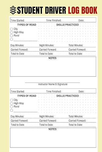 Student Driver Log Book: Cute Logbook Gift for Student Drivers and Driving Instructors to Record and Keep Track of Driving Sessions and Practice Hours