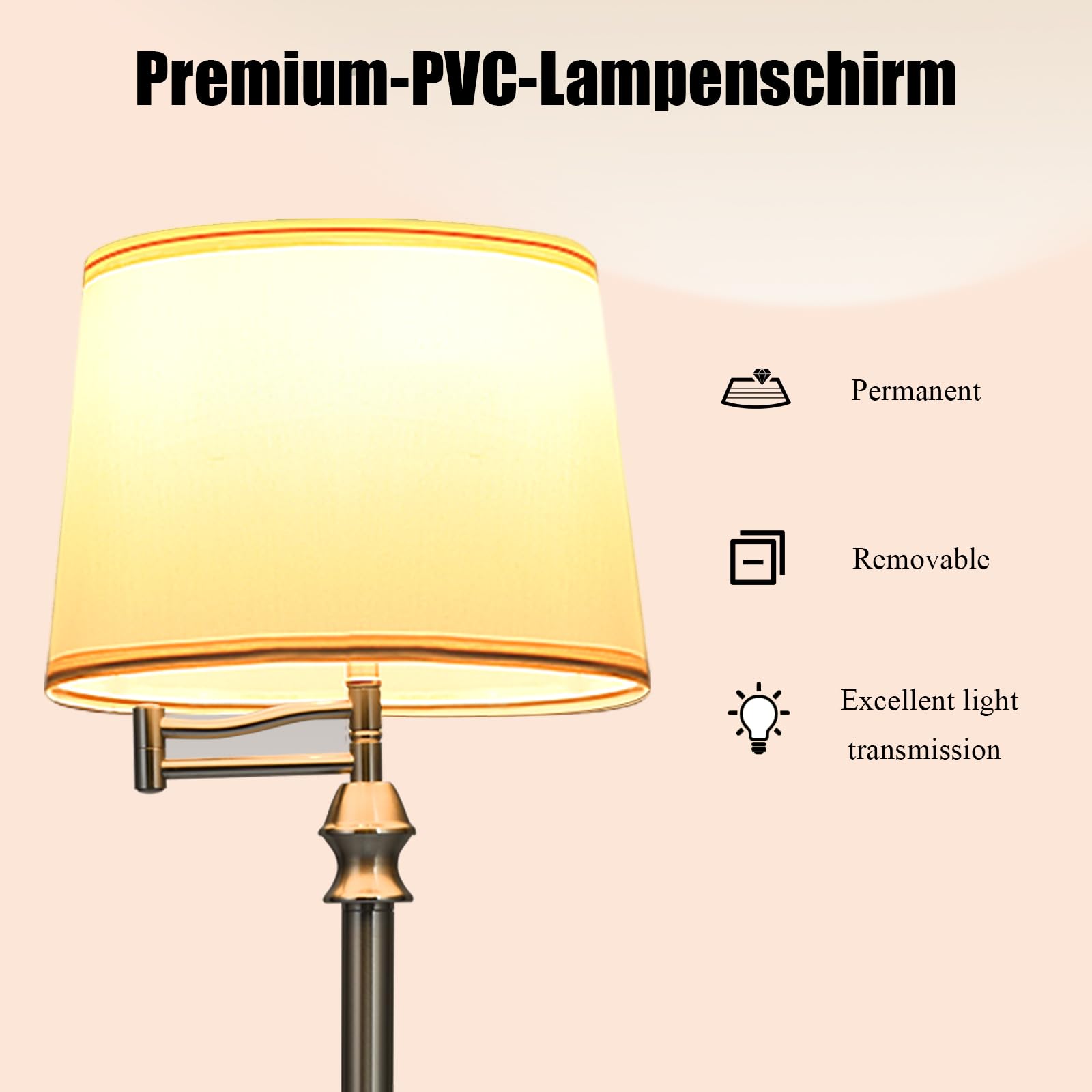 HOMASIS Lampada da Terra, Lampada da Piantana, Lampada Girevole ed Estensibile con Paralume Beige in Tessuto e Base Stabile in Ferro, Senza Lampadina, E27,40W, per Salotto, Studio, 28,5 x 152 cm